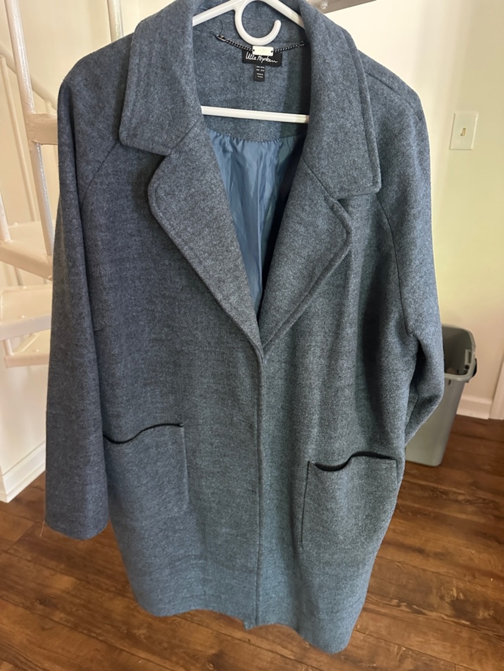 Ulla Popken Heather Blue  Gray Wool-Blend Pea Coat